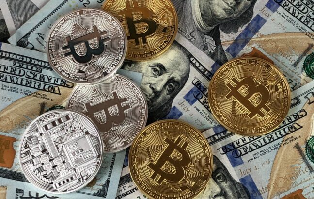 bitcoin and dollar notes